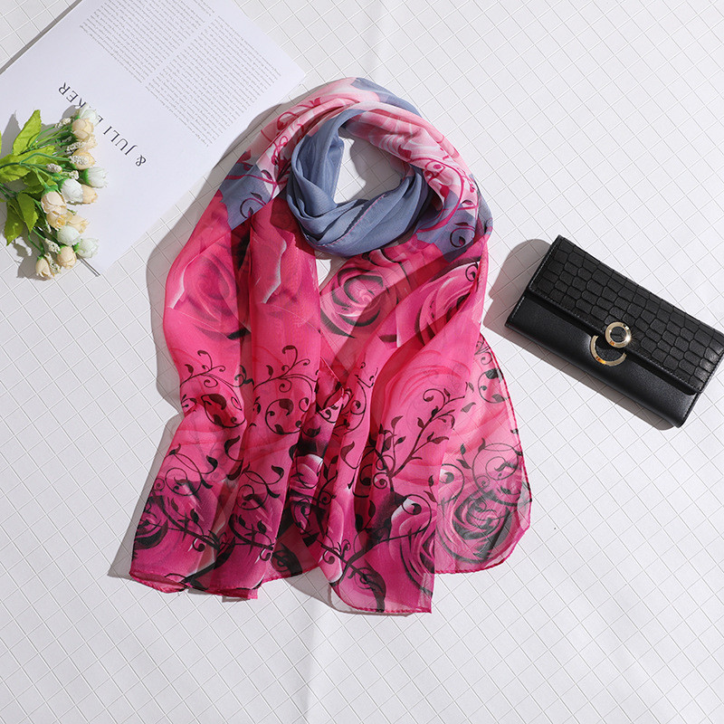 Шарф с розами шифоновый 145 на 48 см серо-розовый Киев - изображение 2