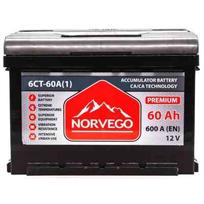 Акумулятор автомобільний NORVEGO ВЕСТА Premium 60A +лів (1) (600 пуск) Вінниця