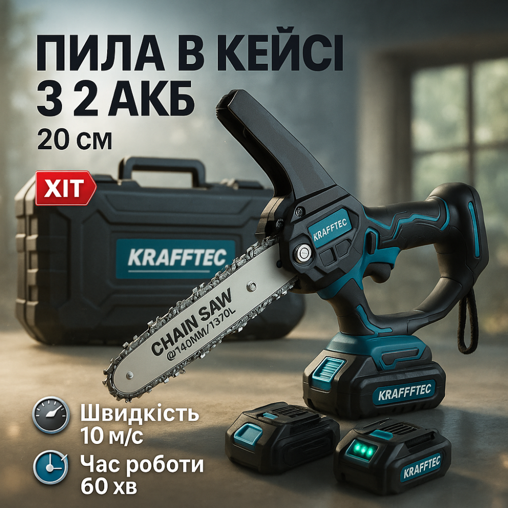 Ручная аккумуляторная электропила Krafftec 20 см, Мощная садовая пилка, Мини-пила для ручных работ EW-54 Львов - изображение 17