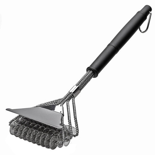 Щетка для гриля BBQ, безопасная чистка, 3 спирали + скребок, стальная ручка Киев - изображение 1