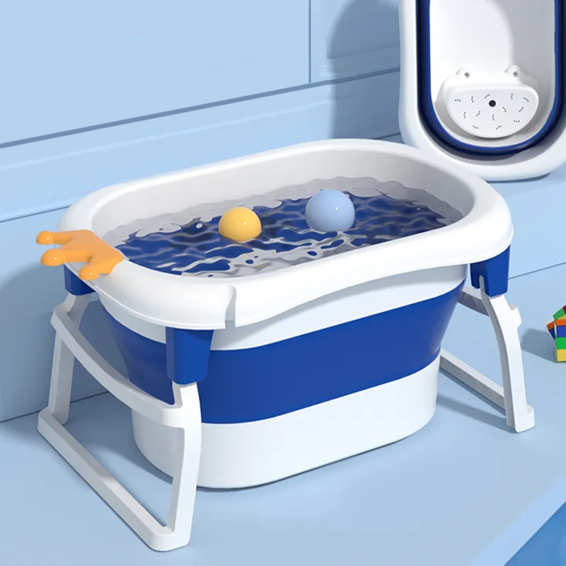 Дитяча складна ванночка для купання, ванна для дітей зі зручним сидінням і зливною пробкою, складна ванночка біло-синя Кам'янець-Подільський - фото 1