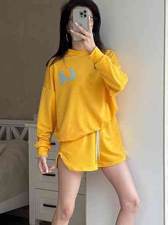 Жіночий прогулянковий костюм-двійка: кофта та шорти турецька двонитка Жовтий Одеса