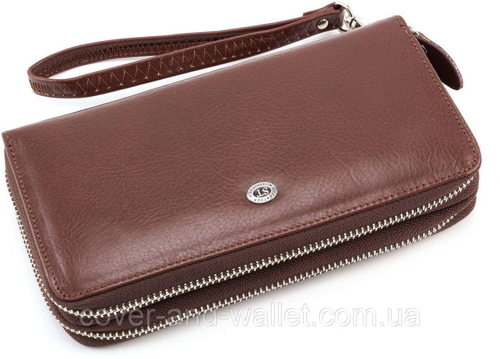 Чоловіче портмоне клатч на дві блискавки з гладкої шкіри ST коричневий Київ - фото 1