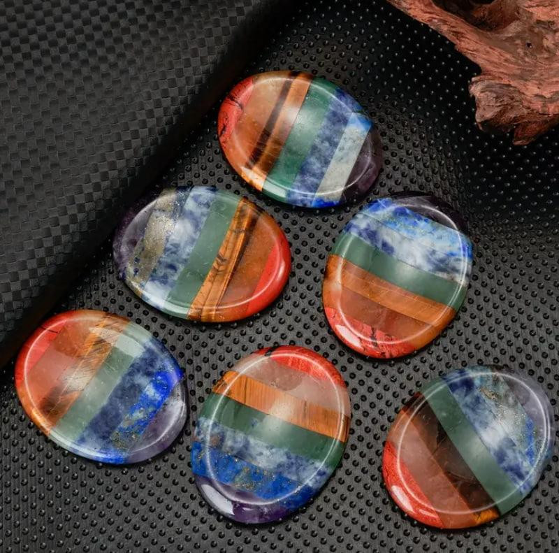 "7 чакр" камінь антистрес, Натуральний овальний камінь для медитації, зняття стресу та тривоги, 45мм Київ - фото 5