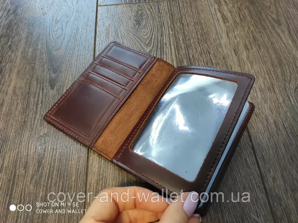 Шкіряна обкладинка на водійське посвідчення з файлами бордового кольору Київ - фото 2