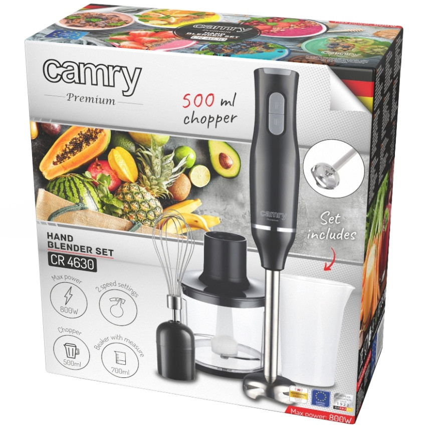 Блендер Camry CR 4630 ручний/ 800Вт/ 2 швидк./чаша для змішування/ мультиподрібнювач/ чорний Винница - изображение 9