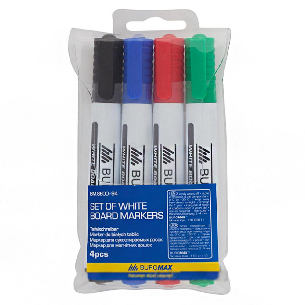 Набор маркеров Buromax JOBMAX Board, SET*4шт (BM.8800-94) Винница - изображение 1