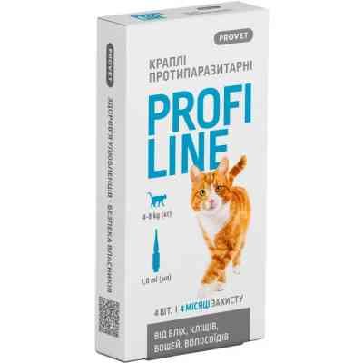 Капли для животных ProVET Profiline инсектоакарицид для кошек 4-8 кг 4/1 мл (4823082431106) Винница