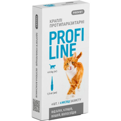 Капли для животных ProVET Profiline инсектоакарицид для кошек 4-8 кг 4/1 мл (4823082431106) Винница - изображение 1