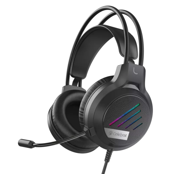 Проводные игровые наушники Celebrat GM-2 Gaming LED с микрофоном (Черные) Винница
