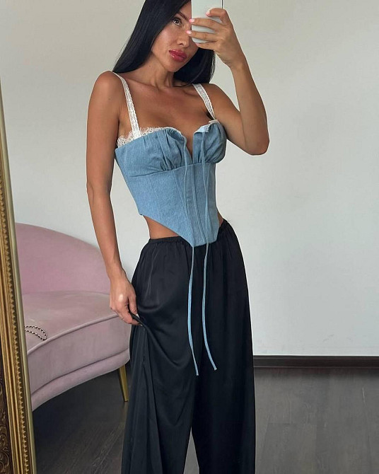 Жіночий стильний романтичний корсет з акцентом на талію стрейч+гіпюр Синій 2, 46/48 Одеса - фото 2