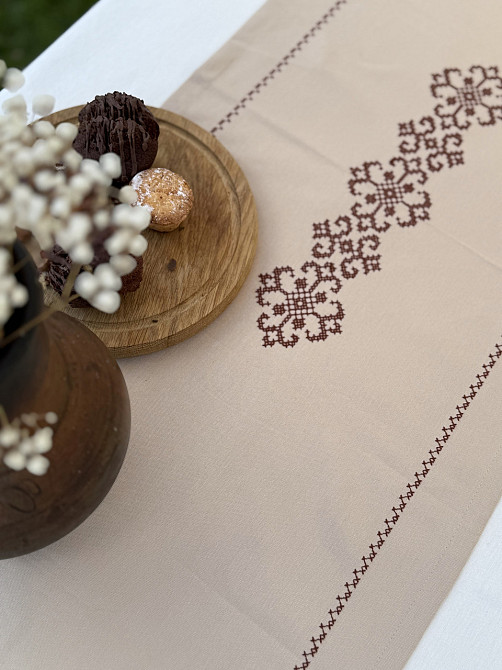 Ecotton Ранер доріжка Ecotton 45x170 см для обіднього столу водовідштовхувальна в етно-стилі бе Коломия - фото 1