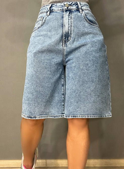 Шорти жіночі джинсові Liana 4-002 бермуди класичні середня довжина до колін стрейчеві блакитні, блакитний, 33, 33, 87 см, 120 см Київ - фото 7