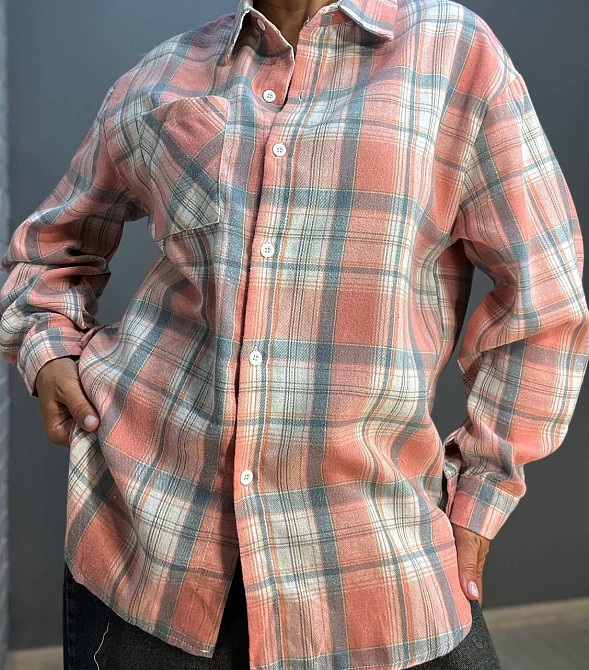 Сорочка жіноча Baoyu 225 картата оверсайз фланель подовжена спинка one size, рожевий, one size Одеса - фото 1