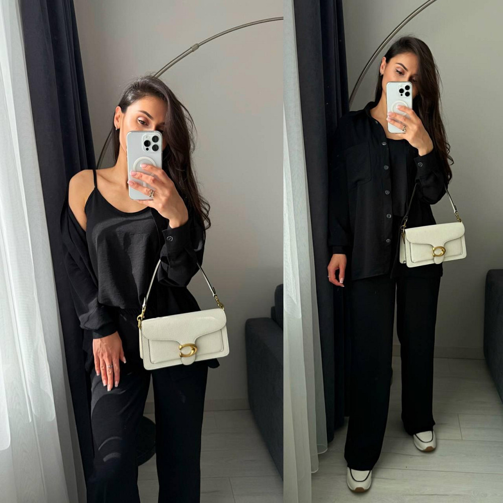 Женский базовый костюм тройка: рубашка майка и штаны креп жатка Черный, 42/44 Одесса - изображение 3