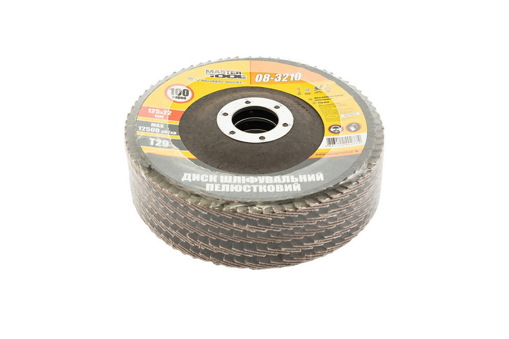 MASTERTOOL Диск шліфувальний пелюстковий конусний MASTERTOOL Т29 зерно 100 125×22 мм 5 шт 08-32 Коломыя - изображение 2