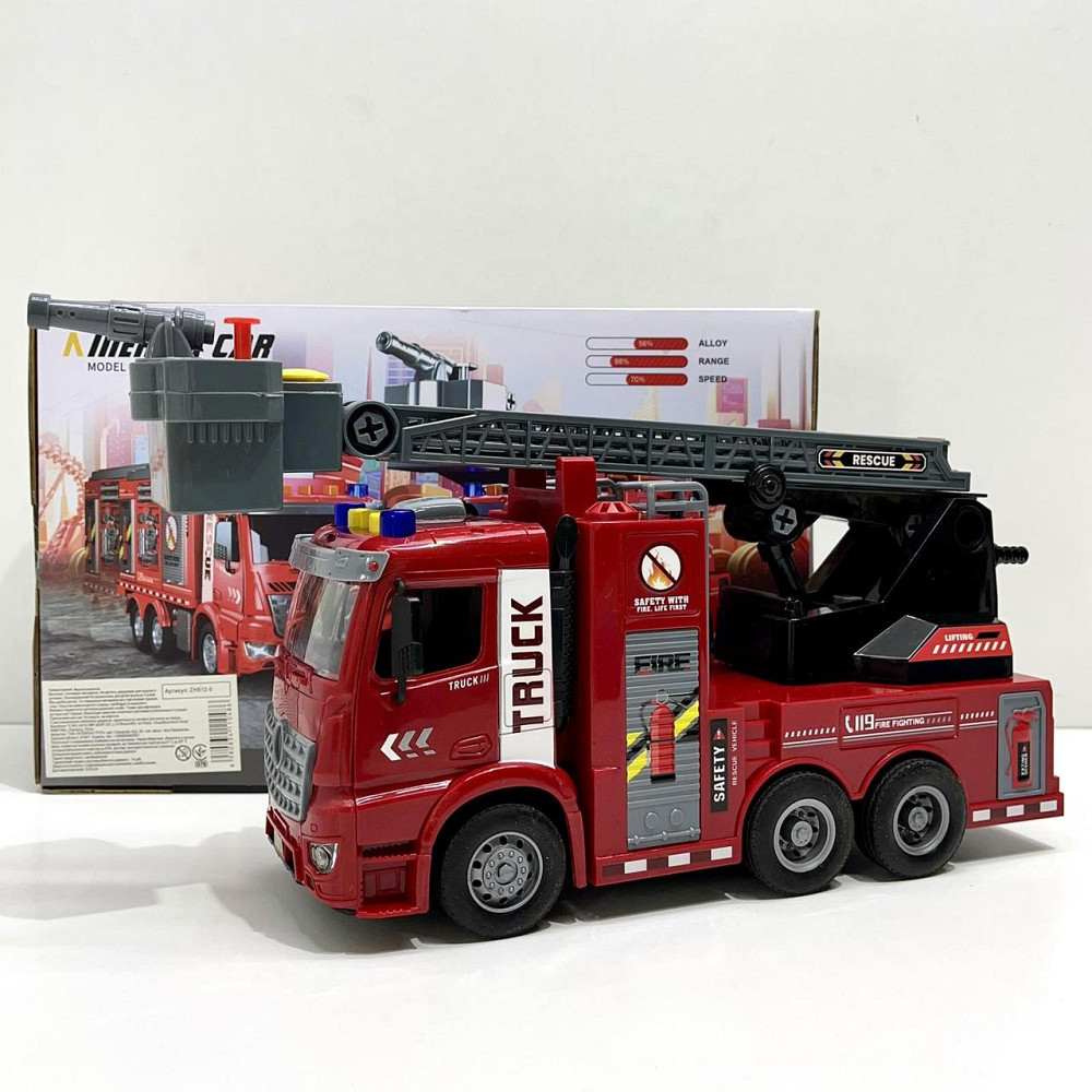 Спецтехніка Пожежна машина звук підсвічування механічний розбризкувач води кран рухомі деталі інерція Червоний (ZH 812-6) Чернигов - изображение 9