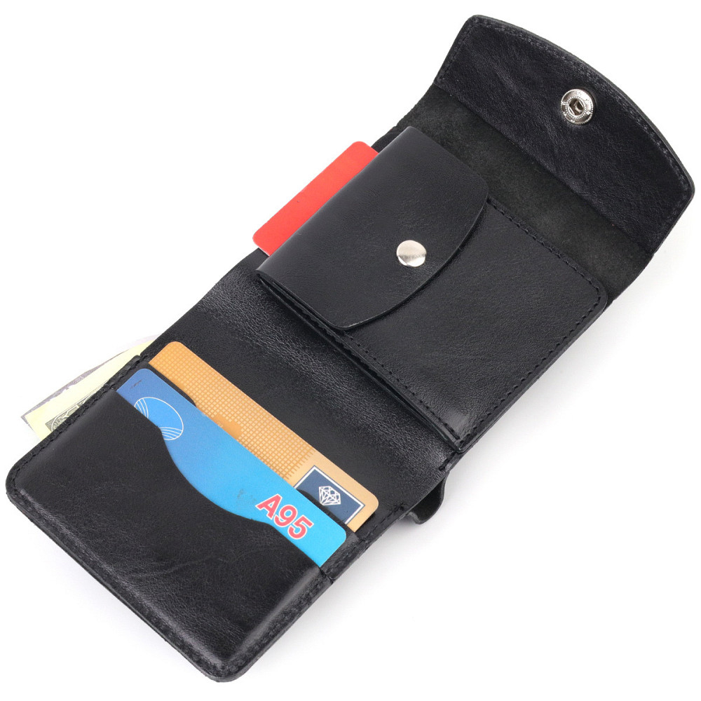 Чоловіче глянсове шкіряне портмоне Shvigel 16617 Чорний Київ - фото 8