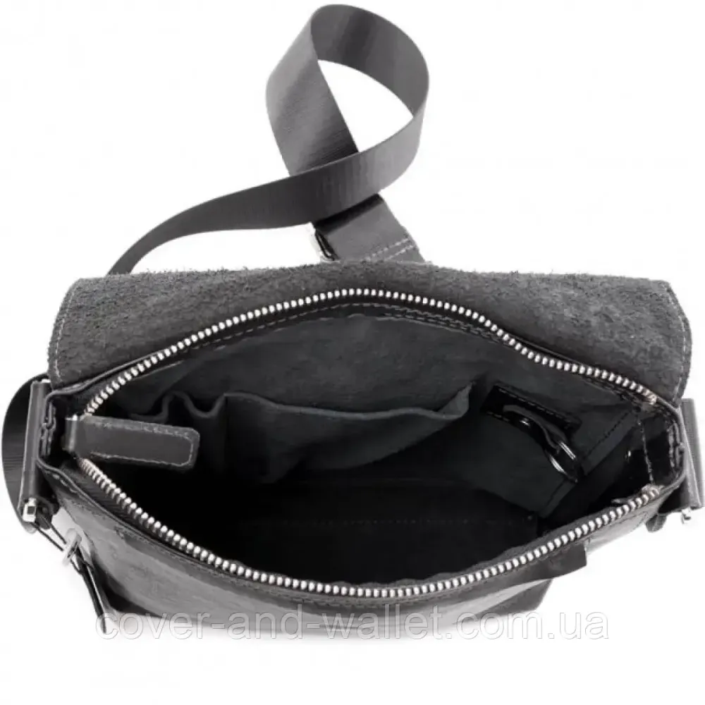 Наплечная мужская сумка на магнитах из черной гладкой кожи Grande Pelle 754610 Киев - изображение 4