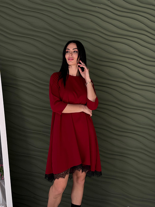 Сукня трапеція з мереживом "Emma"| Батал Бордовий, 50-52 Київ - фото 2