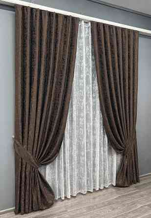 Комплект штор VR-Textil Льон Мармур 150х270 2шт і Тюль 500х270 1910ш-1400т Венге з білим 71-138/4 Київ