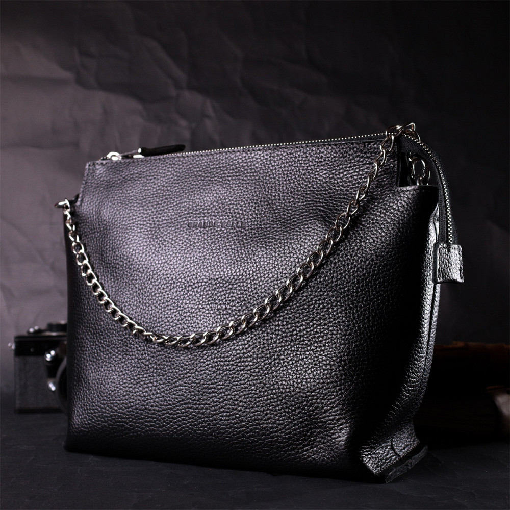 Якісна жіноча сумка з натуральної шкіри GRANDE PELLE 11655 Чорна Київ - фото 9