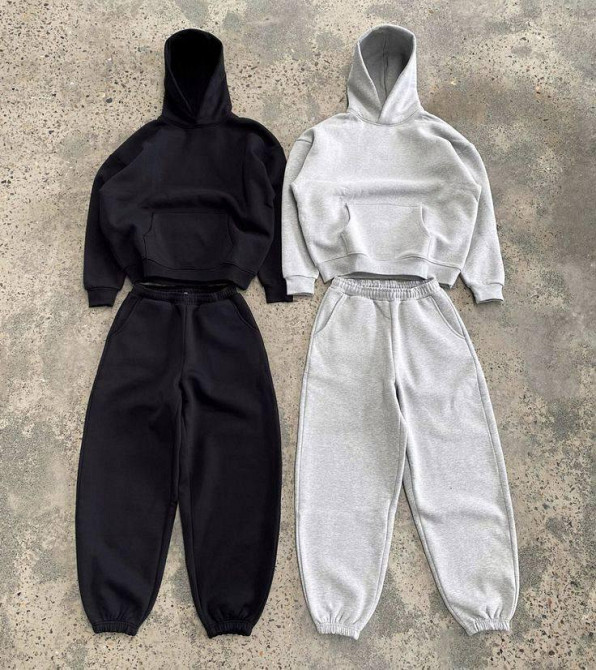 Женский утепленный оверсайз костюм двойка трехнитка на флисе + рибана Черный, 48/50 Одесса - изображение 1