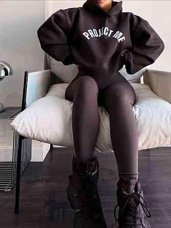 Женский стильный теплый костюм худи+лосины трехнитка+микродайвинг на флисе 44/46 Одесса