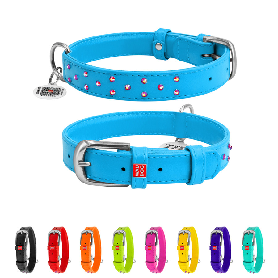 Нашийник для собак шкіряний WAUDOG Glamour з QR паспортом, з клейовими стразами, Ш 25 мм, Дов 3 Коломия - фото 1
