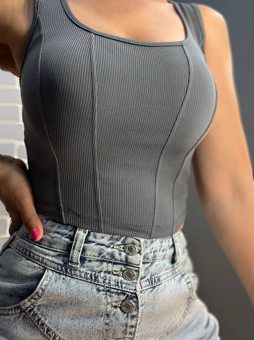 Майка жіноча Mix Ray 3990 корсетні шви топ коротка сіра, сірий, S Одеса - фото 3