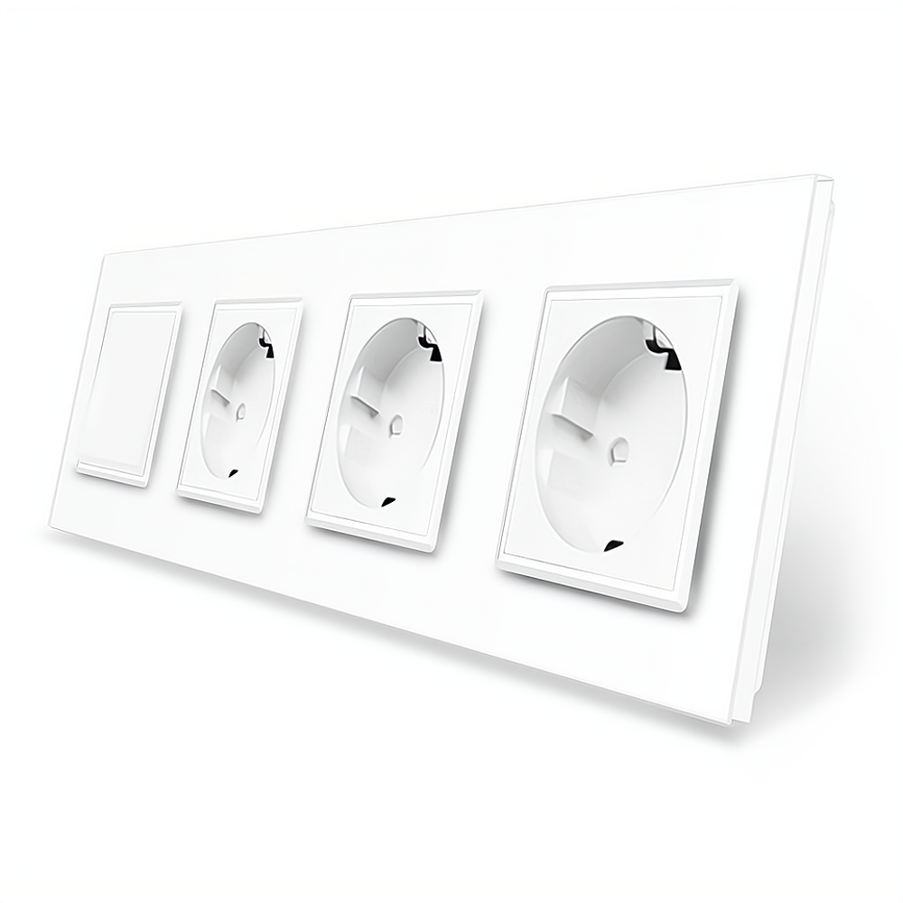 LIVOLO Одноклавішний вимикач з потрійною розеткою Livolo білий скло (VL-C7K1/FCTC16A/FCTC16A/FC Коломия - фото 2