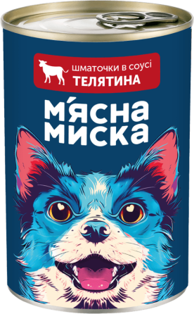 Влажный корм в банке для взрослых собак Мясная миска кусочки в соусе с телятиной, 1240 г Винница