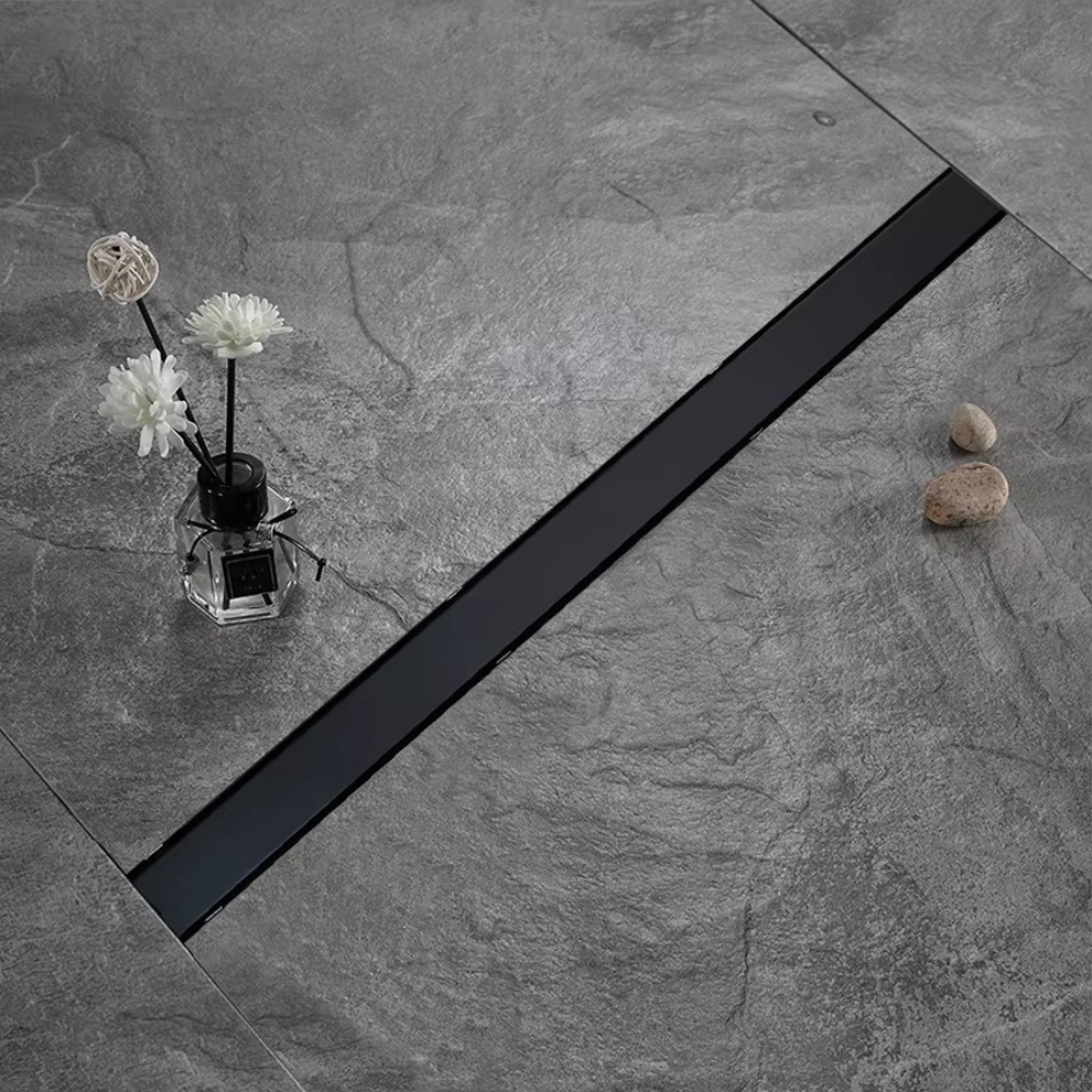 Трап для душу та ванної кімнати під плитку з нержавіючої сталі для зливу води, лінійний, підлоговий 90х6. 8х2 см,чорний Кам'янець-Подільський - фото 1