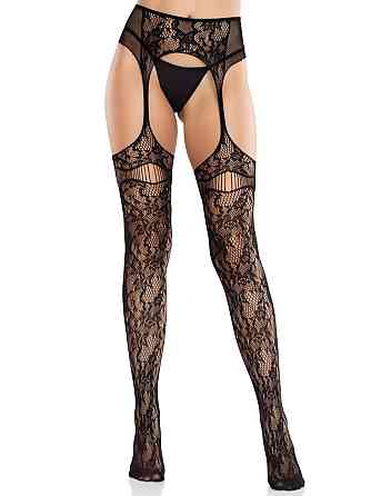 Колготки Leg Avenue Net Stockings with Attached Garter Belt One Size Black Sex Aura Киев