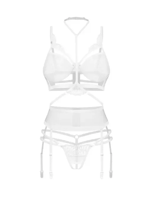 Комплект Obsessive Premisis White 3-pcs crotchless set L/XL Львов - изображение 2