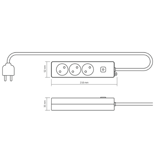 Мережевий подовжувач без заземлення 3 розетки 3м з кнопкою білий Oncord Videx Житомир - изображение 2