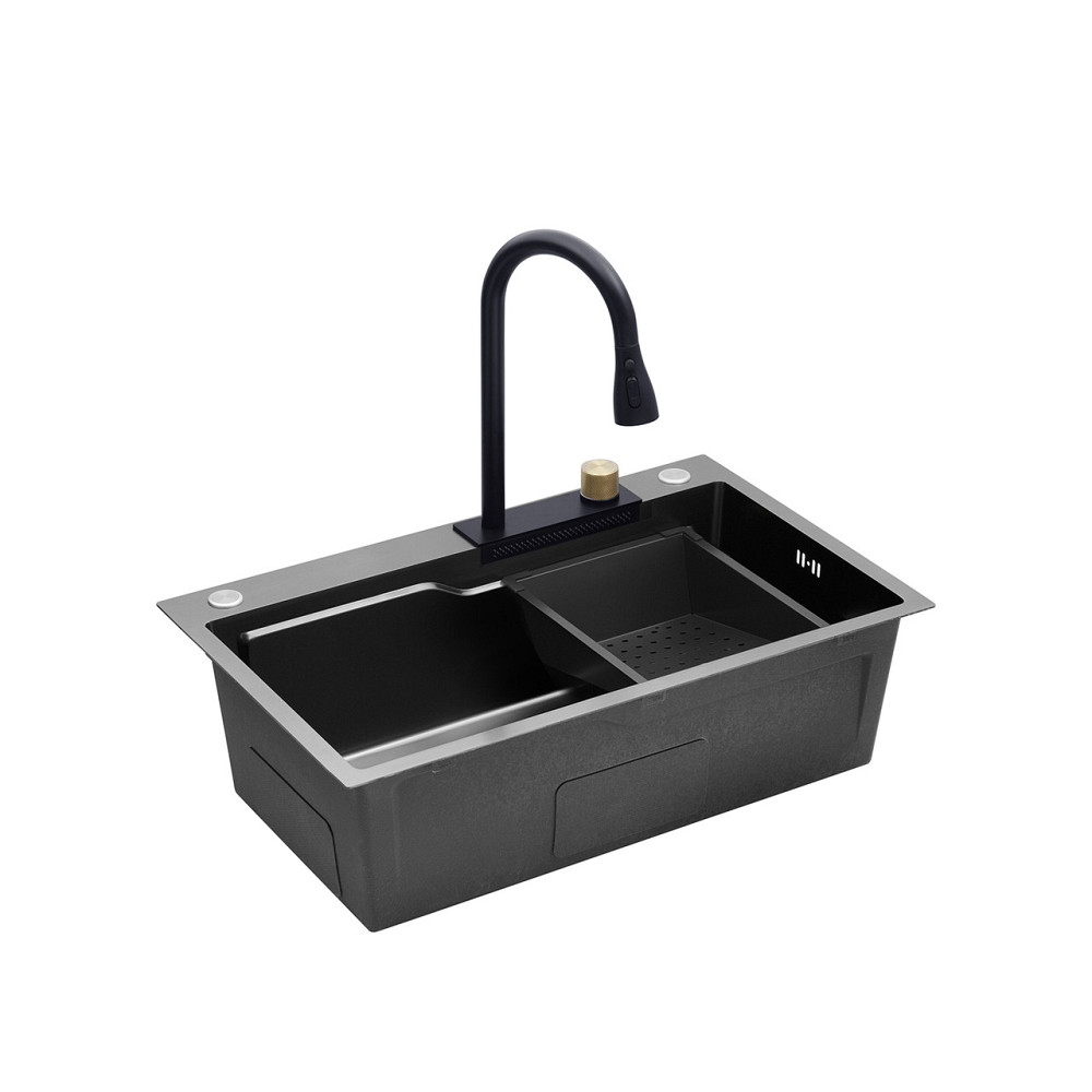 Кухонна мийка з нержавіючої сталі Kroner KRP Schwarze - SET 75х46HM PVD із змішувачем (3/0.7 мм) чорна Київ - фото 7