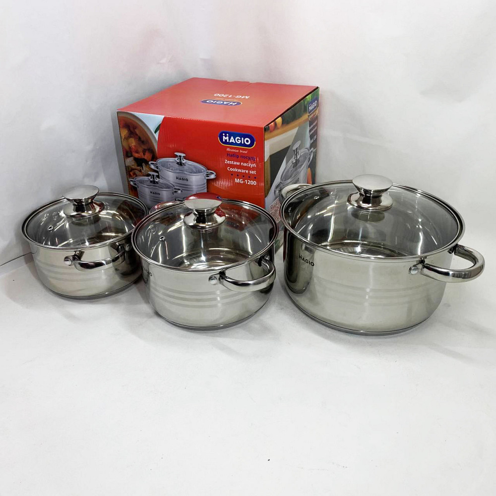 Каструлі з нержавіючої сталі MAGIO, Набір каструль з нержавіючої сталі, Набір каструль для електроплити TE-74 Львів - фото 6