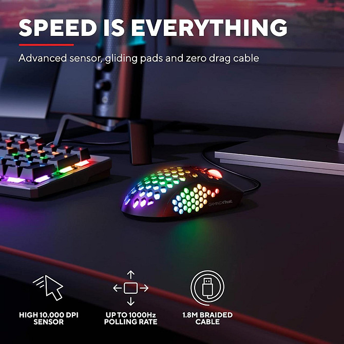 Ігрова мишка Trust GXT 960 Graphine провідна, 10000 DPI, 6 кнопок, RGB, програмована, легка, чорна,  Київ - фото 9