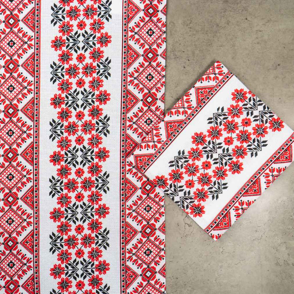 Рушник вафельний з принтом вишивки та червоними квітами GM Textile 35х61см 180г/м2 (Біло-червоний) Суми - фото 6