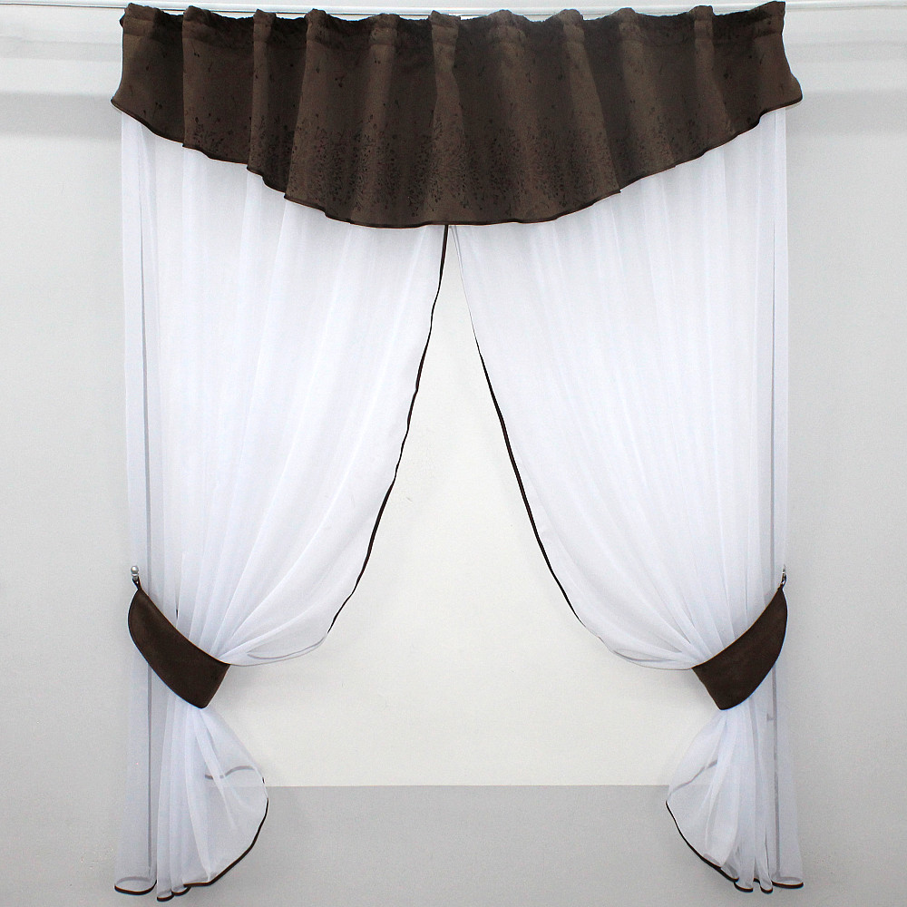 Кухонный комплект VR-Textil № 084к шторки с ламбрекеном белый с коричневым 270х170 см (52-0634) Киев - изображение 1