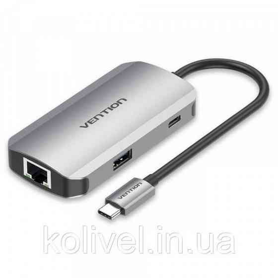 Хаб USB 3.1 Type-C -> 3хUSB 3.0/RJ45 Gigabit/PD 100W 5-in-1 Vention (TNFHB) Київ