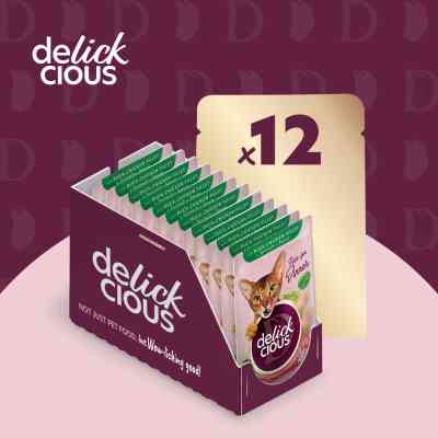 Влажный корм для кошек Delickcious Кусочки с уткой, куриным филе и шпинатом в соусе 85 г (4820269143142) Винница