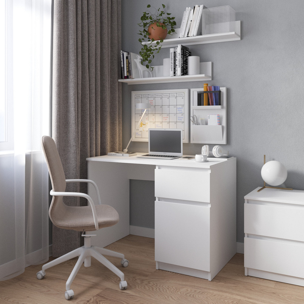 Комп’ютерний стіл VAYS R-18 Білий, письмовий з тумбою праворуч, без ручок, ЛДСП, 100×60×75 см - для дому та офісу Львів - фото 1