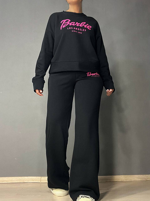 Костюм женский Quzen 485-485 Barbie оверсайз свитшот и брюки палаццо черный, черный, M Киев - изображение 11
