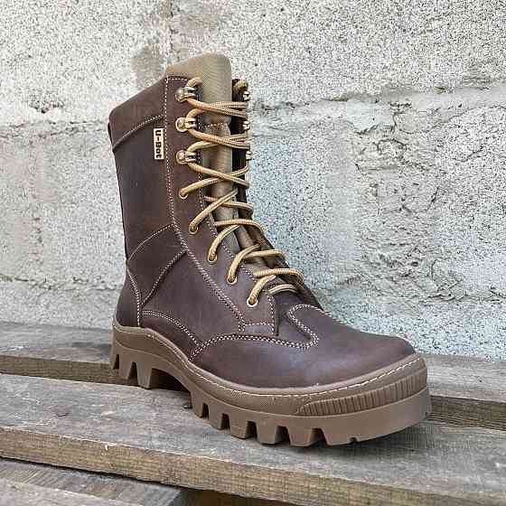 Тактичні чоловічі демісезонні коричневі берці ,військові чоловічі шкіряні берці прошиті та проклеєні Львів