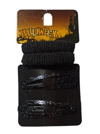 Набор 2 заколок блестящих и 2 резинки для волос на Хэллоуин черный Киев