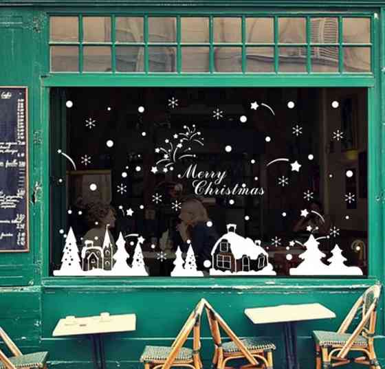 Новогодняя наклейка на окна силиконовая 60*90см белый Киев