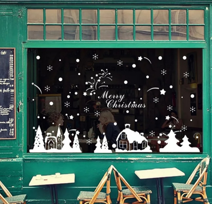 Новогодняя наклейка на окна силиконовая 60*90см белый Киев - изображение 1