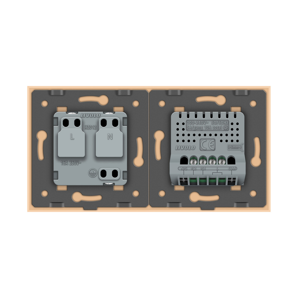LIVOLO Розумний сенсорний EC вимикач 2 сенсора 1 розетка Livolo золото скло (VL-M7FC2Z2/FCTC16A Коломия - фото 6